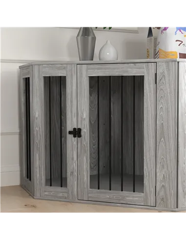 PawHut Dog Crate Furniture Side Table, with Cushion, 122 x 61 x 71cm - Grey