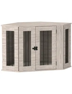 PawHut Dog Crate Furniture Side Table, with Cushion, 104 x 55 x 63cm - Walnut Brown