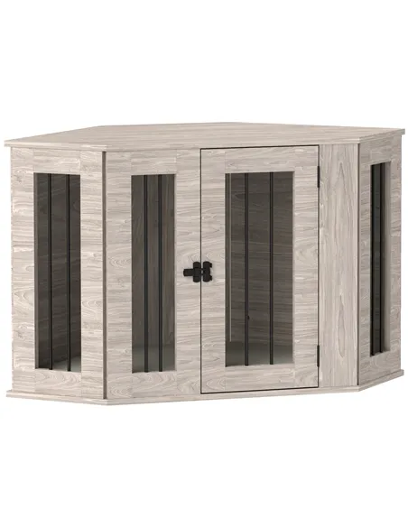PawHut Dog Crate Furniture Side Table, with Cushion, 104 x 55 x 63cm - Walnut Brown