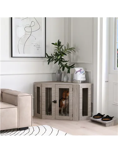 PawHut Dog Crate Furniture Side Table, with Cushion, 104 x 55 x 63cm - Walnut Brown