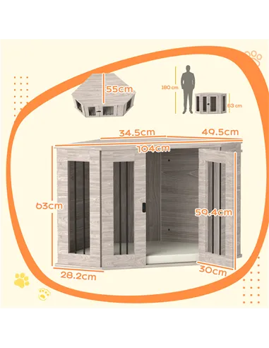 PawHut Dog Crate Furniture Side Table, with Cushion, 104 x 55 x 63cm - Walnut Brown