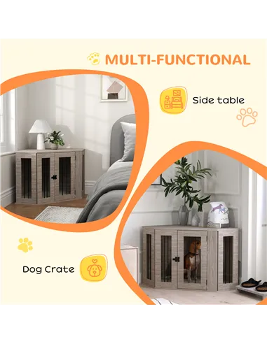 PawHut Dog Crate Furniture Side Table, with Cushion, 104 x 55 x 63cm - Walnut Brown