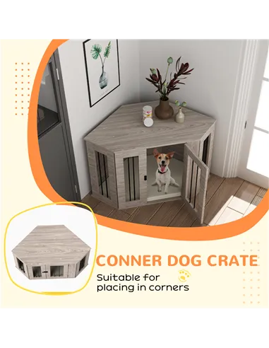 PawHut Dog Crate Furniture Side Table, with Cushion, 104 x 55 x 63cm - Walnut Brown