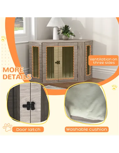 PawHut Dog Crate Furniture Side Table, with Cushion, 104 x 55 x 63cm - Walnut Brown