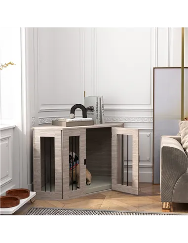 PawHut Dog Crate Furniture Side Table, with Cushion, 104 x 55 x 63cm - Walnut Brown