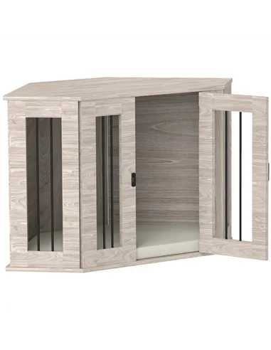 PawHut Dog Crate Furniture Side Table, with Cushion, 104 x 55 x 63cm - Walnut Brown