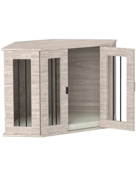 PawHut Dog Crate Furniture Side Table, with Cushion, 104 x 55 x 63cm - Walnut Brown