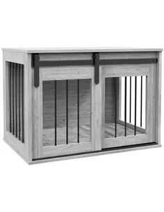 PawHut 80cm Dog Crate Furniture with Removable Cushion for Large Dogs- Grey
