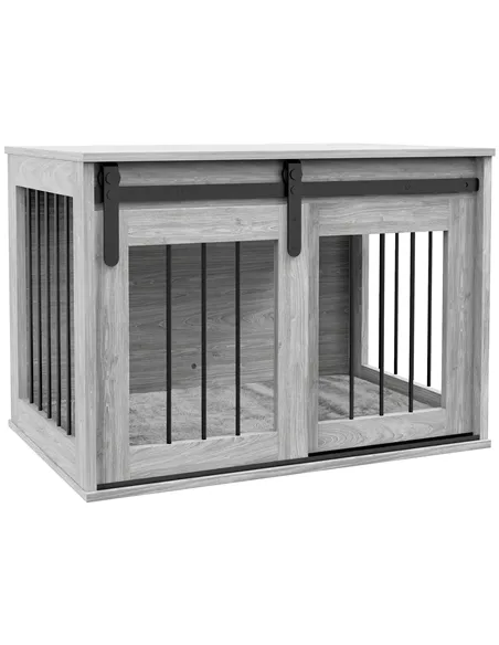 PawHut 80cm Dog Crate Furniture with Removable Cushion for Large Dogs- Grey