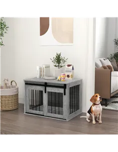PawHut 80cm Dog Crate Furniture with Removable Cushion for Large Dogs- Grey 2