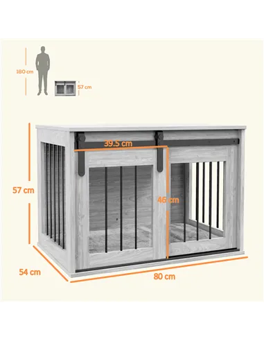 PawHut 80cm Dog Crate Furniture with Removable Cushion for Large Dogs- Grey