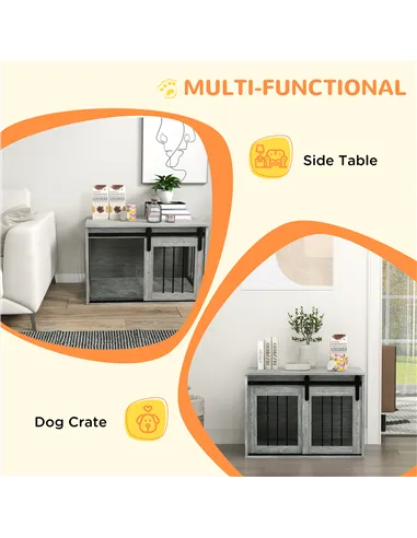 PawHut 80cm Dog Crate Furniture with Removable Cushion for Large Dogs- Grey