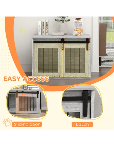 PawHut 80cm Dog Crate Furniture with Removable Cushion for Large Dogs- Grey