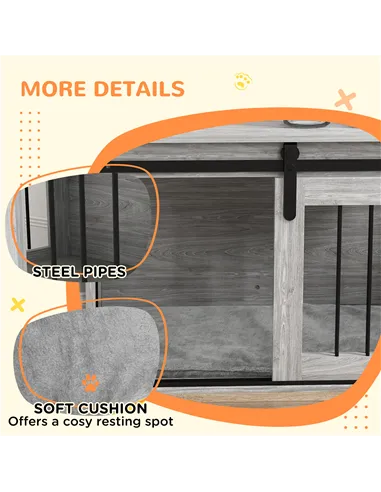 PawHut 80cm Dog Crate Furniture with Removable Cushion for Large Dogs- Grey