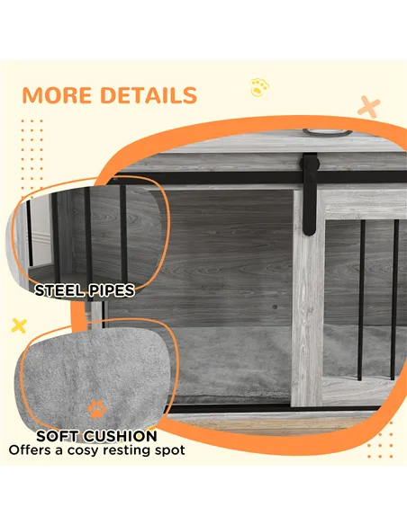 PawHut 80cm Dog Crate Furniture with Removable Cushion for Large Dogs- Grey
