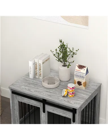 PawHut 80cm Dog Crate Furniture with Removable Cushion for Large Dogs- Grey