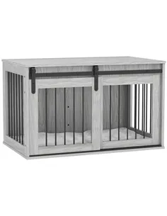 PawHut 98cm Dog Crate Furniture with Removable Cushion for Large Dogs - Grey
