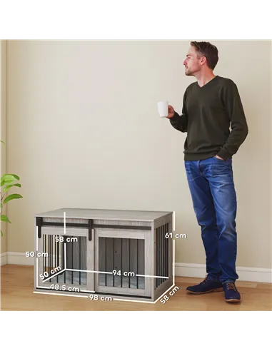 PawHut 98cm Dog Crate Furniture with Removable Cushion for Large Dogs - Grey