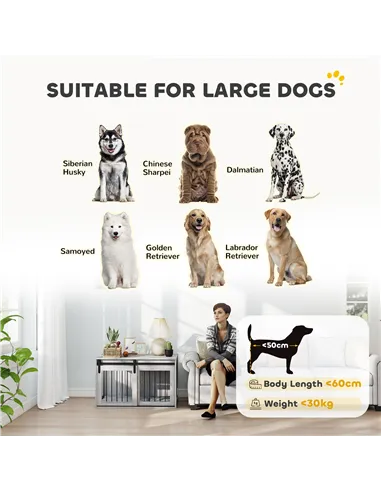 PawHut 98cm Dog Crate Furniture with Removable Cushion for Large Dogs - Grey