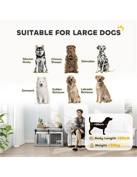 PawHut 98cm Dog Crate Furniture with Removable Cushion for Large Dogs - Grey