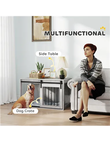 PawHut 98cm Dog Crate Furniture with Removable Cushion for Large Dogs - Grey