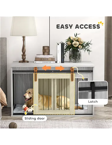 PawHut 98cm Dog Crate Furniture with Removable Cushion for Large Dogs - Grey