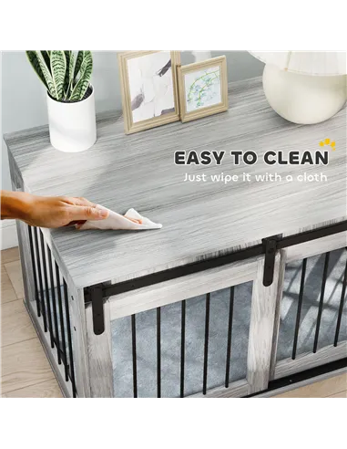 PawHut 98cm Dog Crate Furniture with Removable Cushion for Large Dogs - Grey