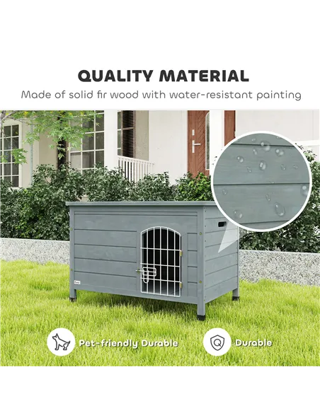 PawHut Wooden Dog House with Removable Bottom, Wire Door, Openable Top, Pet Shelter for Small Dog, 80 x 55 x 53.5cm, Dark Grey