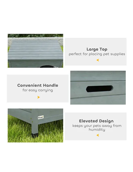 PawHut Wooden Dog House with Removable Bottom, Wire Door, Openable Top, Pet Shelter for Small Dog, 80 x 55 x 53.5cm, Dark Grey