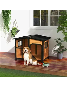PawHut Wooden Dog Kennel with Removable Floor, Asphalt and Openable Roof, Large Window, for Large Dogs, Yellow 2