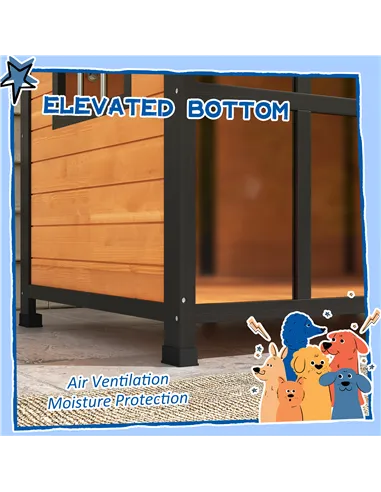 PawHut Wooden Dog Kennel with Removable Floor, Asphalt and Openable Roof, Large Window, for Large Dogs, Yellow