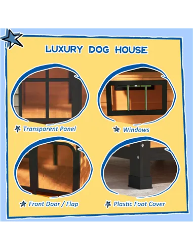 PawHut Wooden Dog Kennel with Removable Floor, Asphalt and Openable Roof, Large Window, for Large Dogs, Yellow