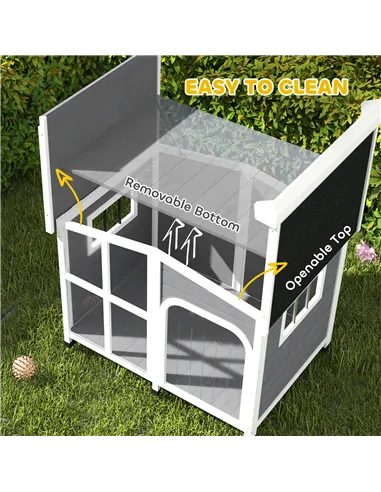PawHut Wooden Dog Kennel with Removable Floor, Asphalt and Openable Roof, Giant Window for Large Dogs, Charcoal Grey