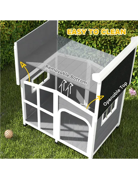 PawHut Wooden Dog Kennel with Removable Floor, Asphalt and Openable Roof, Giant Window for Large Dogs, Charcoal Grey