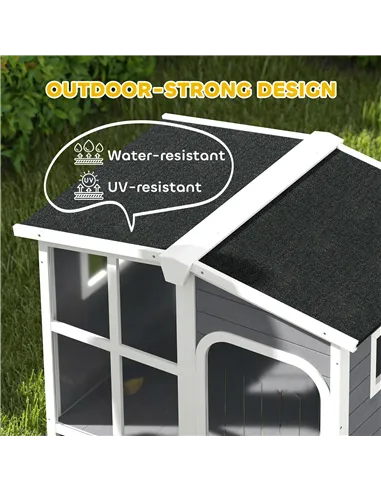 PawHut Wooden Dog Kennel with Removable Floor, Asphalt and Openable Roof, Giant Window for Large Dogs, Charcoal Grey