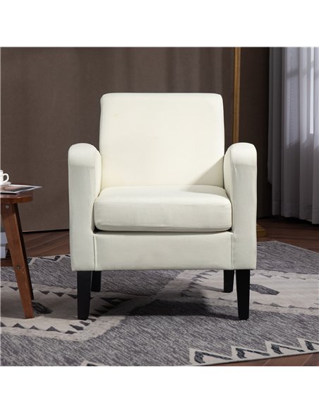 HOMCOM Modern Accent Chair, Occasional Chair with Rubber Wood Legs for Living Room, Bedroom, Cream White