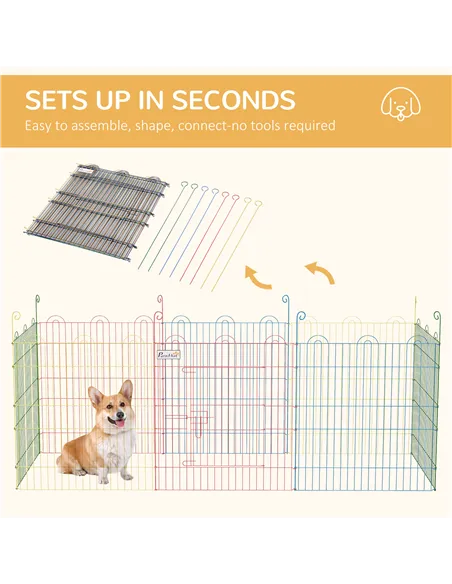 PawHut Pet Playpen Crate, with Eight Panels, Door, for Indoors and Outdoors, 60H x Φ156cm