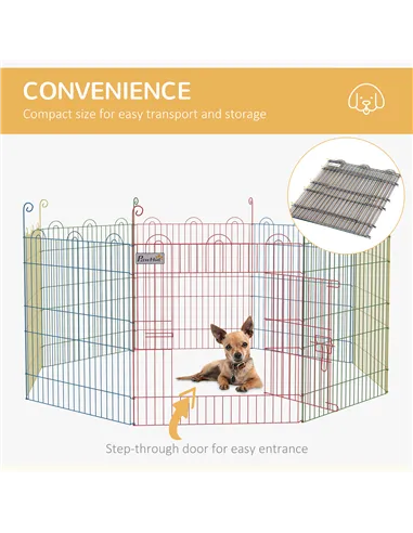 PawHut Pet Playpen Crate, with Eight Panels, Door, for Indoors and Outdoors, 60H x Φ156cm