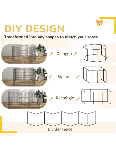 PawHut 8 Panel DIY Dog Pen with Door, for Dogs, Small Animals, Indoor/Outdoor Use, 91cm High