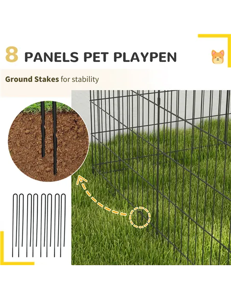 PawHut 8 Panel DIY Dog Pen with Door, for Dogs, Small Animals, Indoor/Outdoor Use, 91cm High