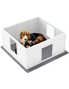 PawHut Whelping Box for Dogs with Whelping Pad, Adjustable Entrance, Non-slip Foot Pads, for Medium Dogs, 100 x 96cm