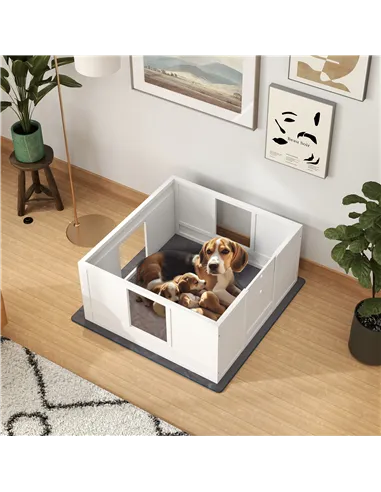 PawHut Whelping Box for Dogs with Whelping Pad, Adjustable Entrance, Non-slip Foot Pads, for Medium Dogs, 100 x 96cm