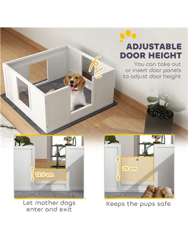 PawHut Whelping Box for Dogs with Whelping Pad, Adjustable Entrance, Non-slip Foot Pads, for Medium Dogs, 100 x 96cm