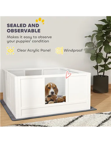 PawHut Whelping Box for Dogs with Whelping Pad, Adjustable Entrance, Non-slip Foot Pads, for Medium Dogs, 100 x 96cm