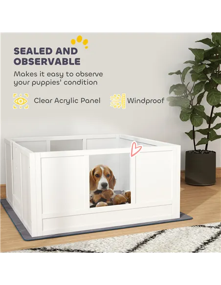 PawHut Whelping Box for Dogs with Whelping Pad, Adjustable Entrance, Non-slip Foot Pads, for Medium Dogs, 100 x 96cm