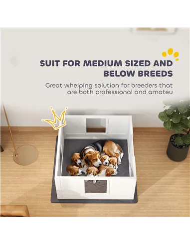 PawHut Whelping Box for Dogs with Whelping Pad, Adjustable Entrance, Non-slip Foot Pads, for Medium Dogs, 100 x 96cm