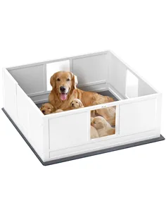 PawHut Whelping Box for Dogs with Whelping Pad, Adjustable Entrance, Non-slip Foot Pads, for Large Dogs, 124 x 120cm