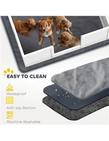 PawHut Whelping Box for Dogs with Whelping Pad, Adjustable Entrance, Non-slip Foot Pads, for Large Dogs, 124 x 120cm
