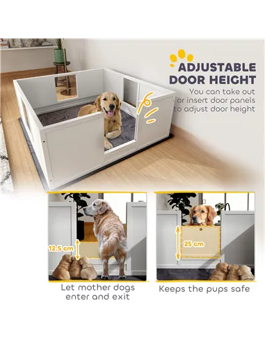 PawHut Whelping Box for Dogs with Whelping Pad, Adjustable Entrance, Non-slip Foot Pads, for Large Dogs, 124 x 120cm