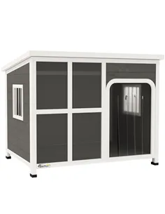 PawHut Wooden Outdoor Dog House, with Asphalt Openable Top, Removable Floor, Clear Front Panel, Curtain, 103 x 77 x 83cm